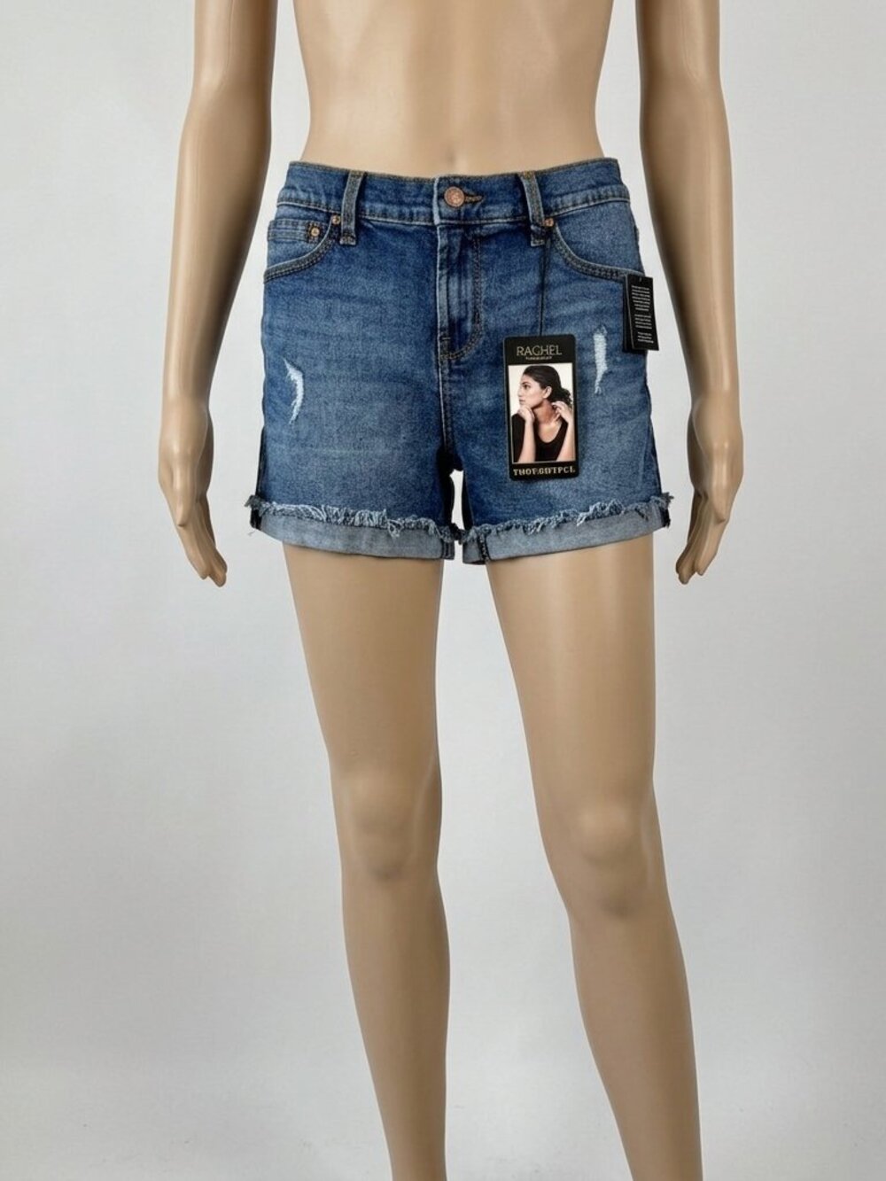 Rachel Roy Denim Shorts Womens 4/ 27 Blue Distressed Raw Hem Mid Rise Summer